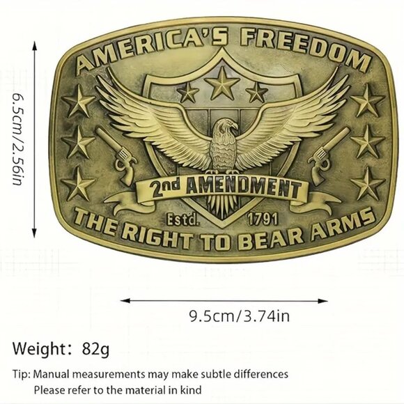 America Second Amendment Belt‎ Buckle 2A, 2nd, Freedom, Guns Antique Gold Tone - Picture 5 of 5